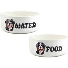 Pets Purely Home Cartoon Bernese Mountain Dog Food &#38; Water Bowl
