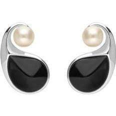 Jewellery C. W. Sellors Sterling Silver Whitby Jet Pearl Open Twist Earrings