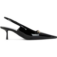 Saint Laurent Heels & Pumps Saint Laurent Hermione Leather Kitten Slingback Pumps NERO