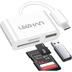 Leizhan USB C SD Card Reader, USB C SD/TF Memory Card Reader, Micro SD to USB Adapter Compatible SD TF Card for Camera, Phone with USB-C Port, NotebookWhite