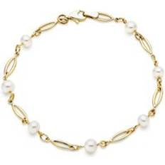 Beaverbrooks Beaverbrooks Women's 9ct Yellow Gold Freshwater Cultured Pearl Bracelet, 20cm Gold/Yellow Gold/Pearl