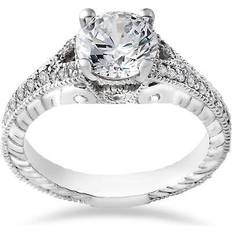 1/4ct vintage diamond engagement ring 1ct center ring 14k white gold enhanced