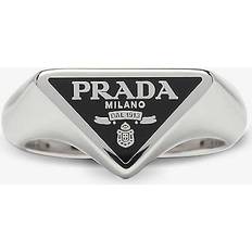 L - Men Rings Prada Mens Black Brand-plaque Sterling-silver Ring