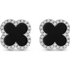 Beaverbrooks Silver Cubic Zirconia Onyx Clover Earrings, mm Silver/Black
