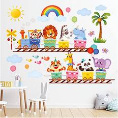 Decowall SG-2205 Colorful Animal Train Stickers Jungle Animals Monkey Giraffe