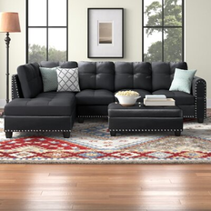 Leathers Furniture Three Posts Alger Black Sofa 97" 3 3 Seater