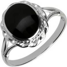 Jewellery C. W. Sellors Sterling Silver Whitby Jet Oval Rope Twist Ring Silver