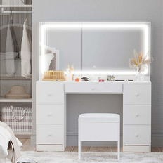 Latitude Run Makeup Vanity White Dressing Table 15.4x46.1"