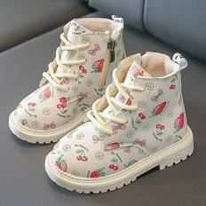 White Boots LYCAQL Sold by: New Technic Toys, Toddler Shoes Sweetheart Strawberry Girls Short Boots Autumn and Winter New Girls Plush Cotton Leather Boots Rain Boots White 22