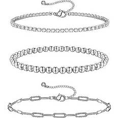 3PCS Chain Bracelets for Women, Silver Plated Bracelets for Women, Adjustable Bracelets for Women, Fashion Jewelry Bracelet Set, Silver Bracelets for