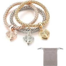 Set Of Love Tree Of Life Bracelets With Light Gray Storage Bag, Crystal Charm Multilayer Bracelet, Adjustable Charm Bracelet, Tree Of Life Stretch