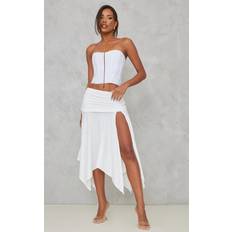White - Women Skirts PrettyLittleThing White Soft Touch Ruched Asymmetric Midi Skirt, White