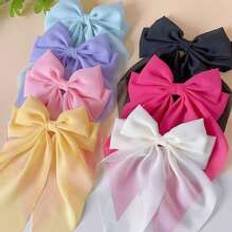 Shein 7pcs Girls Colorful Solid Color Hair Bows With Alligator Clips