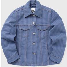 Organic Fabric Jackets Ganni Stripe Overdyed Denim Jacket in Country Blue Organic Cotton Women's