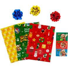 Party Supplies Super Mario Bros. 9-Piece Holiday Wrapping Paper Kit Red