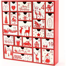 Advent Calendars MDSRJONE 1pc Red Christmas Advent Calendar With A 24-drawer White Advent Calendar Book And Christmas Tree Reindeer Snowflake Decorations