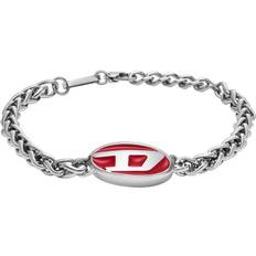 Silver - Unisex Bracelets Diesel Red enamel and stainless chain bracelet Bracelets Unisex Silver