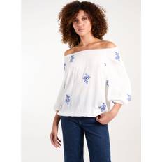 Beige Blouses Blue Vanilla womens embroidered puffball top