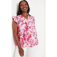 Lace Tops Wallis curve pink floral v-neck ruffle sleeve top