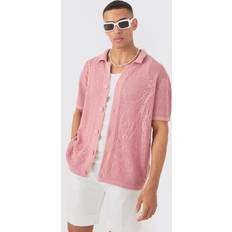 Vaaleanpunainen Paidat boohooMAN Oversized Open Stitch Floral Short Sleeve Shirt - Pink