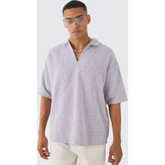 Hemden boohooMAN Overhead V Neck Geo Textured Shirt - Purple