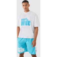 Hosen & Shorts boohooMAN Oversized Boxy Extended Neck T-shirt Set - Blue