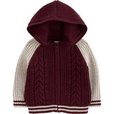 Long Sleeves Knitted Sweaters Children's Clothing Carter's Baby's Hooded Cable Knit Jacket - Maroon