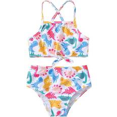 Cheap Bikinis Children's Clothing Taiaojing Sold by: Enco, Baby Girl 2-Piece Bikini Swimsuit Summer Toddler Bowknot Cartoon Dinosaur Prints Two Piece Swimwear Bikini Set Bathing Suit Years