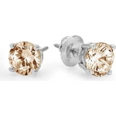 Beige - White Gold Earrings Clara Pucci Sold by: Ct Round Cut Studs Champagne Simulated Diamond 14K White Gold Earrings Screw Back