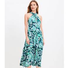 Paisley Dresses Loft Petite Paisley Keyhole Halter Midi Dress Emerald Essence