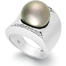 Macy's Tahitian Pearl 13mm and Diamond 1/8 ct. t.w. Ring in Sterling Silver No Color