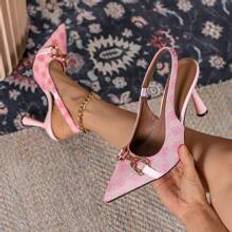 Rosa Pumps Shein Women's High Heel Pointed Toe Retro Embroidered Fashion Buckle Strap Backless Slipper