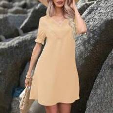 Polyester - Unisex Klänningar Shein Patchwork Soluble Lace V-Neck Short Sleeve Dress