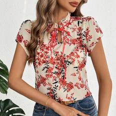 Florals Blouses Shein Womens Fresh Floral Printed Ruffle Hem Tie Front Shirt