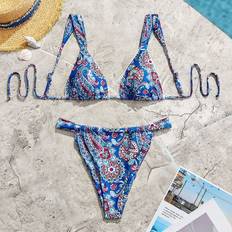 Multicoloured - Women Bikini Sets Shein Womens Summer Beach Paisley Printed Sexy Bikini Set