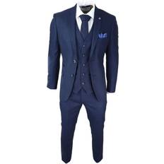 Paul Andrew Men's 3 Piece Birdseye Tweed Classic Suit - Navy Blue