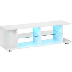 32 inch 4k tv Homcom Modern LED Unit with Glass Shelves White TV Bench 144.8x45cm