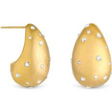 MOOD Polished And Crystal Stone Dome Earrings