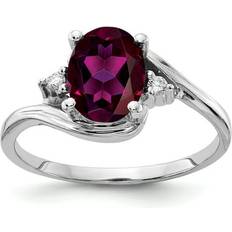 9k - Diamond Rings Primal Gold by: Saris and Things, Inc, Karat White 8x6mm Oval Rhodolite Garnet and Diamond Ring