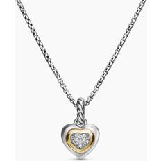 Diamond - Gold Necklaces David Yurman Petite Cable Heart Pendant Necklace in Sterling Silver with 14K Yellow Gold and Diamonds 18 IN