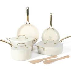 Aluminum Cookware Sets Martha Stewart Galway Premium Nonstick Linen White Cookware Set with lid 10 Parts