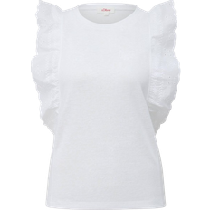 Volants T-shirts s.Oliver Embroidered Cap Sleeves Top - White