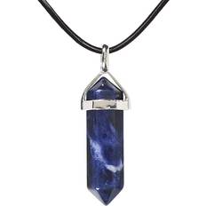 Angel Stones Hexagonal Pointed Reiki Chakra Pendant Necklace - Silver/Black/Blue