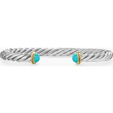 Jewelry David Yurman Cable Cuff Bracelet in Sterling Silver with 14K Yellow Gold and Turquoise Chinese Turquoise