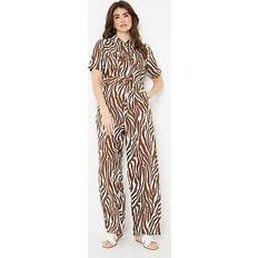 Natural - Women Jumpsuits & Overalls Wallis zebra print viscose blend belted utility jumpsuit