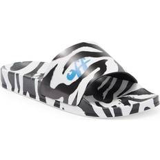 Off-White Women Slides Off-White Pool Slides Zebra Print Black White Blue Women's