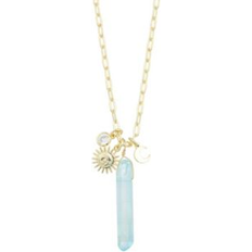 Macy's Silver Plated Necklaces Macy's Silver Plated or 14K Gold Plated Quartz Sun and Moon Pendant Necklace Light Aqua No Size