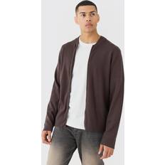 Bomber-takki - Ruskea Takit boohooMAN Mens Chocolate Regular Fit Knitted Bomber