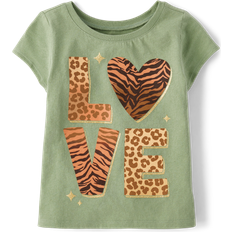 Green T-shirts The Children's Place Baby And Toddler Girls Love Graphic T-Shirt 3T Green 100% Cotton