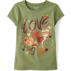 Girls - Green T-shirts The Children's Place Kid's Love Heart Graphic Tee - Lt Cactus (3048393_8I)